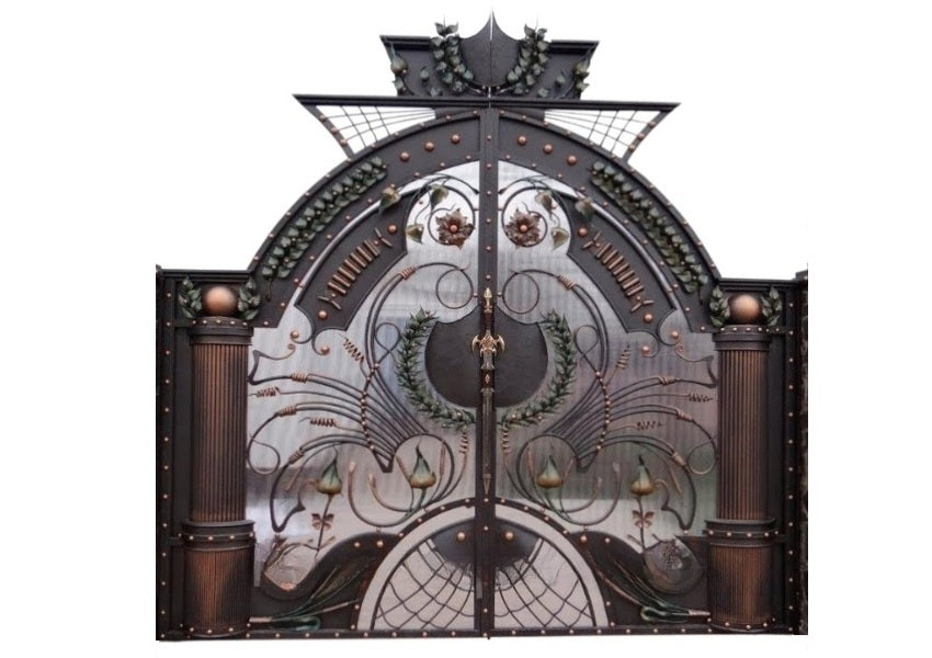 Luxury Ornamental Wrought Iron Gate with Copper Accents Model # 078