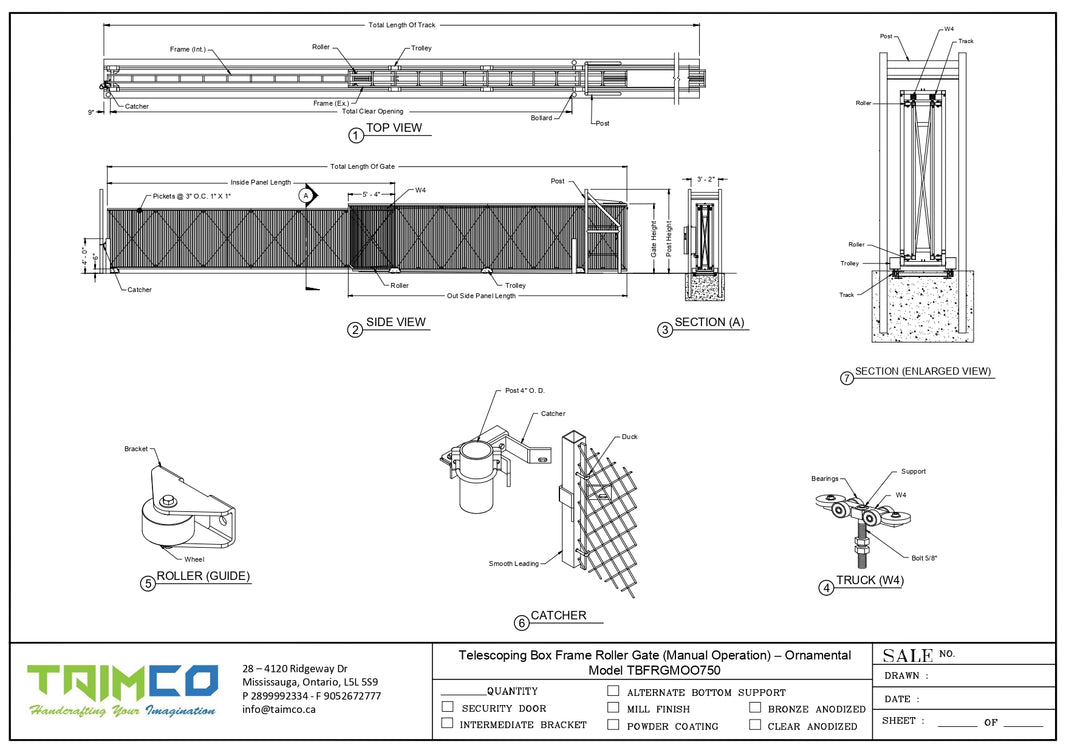 Telescoping Box Frame Roller Gate (Manual Operation) - Ornamenral  Model TBFRGMOO750