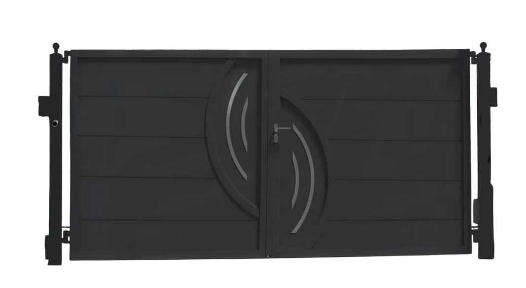 Modern Block Metal Black Driveway Gate | Heavy Duty Sturdy Steel Construction Gate |Made in Canada– Model # 169