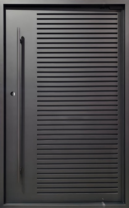 Slatted Solid Steel Door Horizontal Panel Pivot design Door Square Top Model # IWD 1089