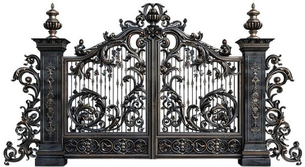 Elegant Ornamental Wrought Iron Gate with Symmetrical Floral Motifs Model # 181