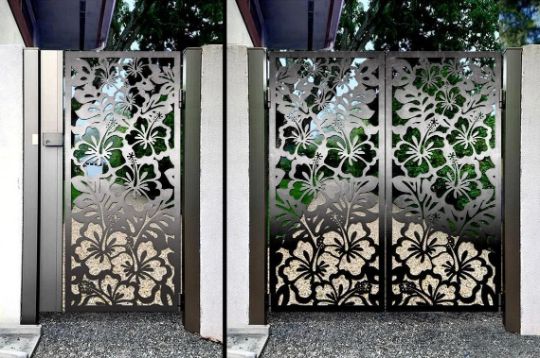 3D Laser Cut Artistic Floral Design Metal Garden Gate | Custom Fabrication Metal Pool Gate| Made in Canada – Model # 761-Taimco