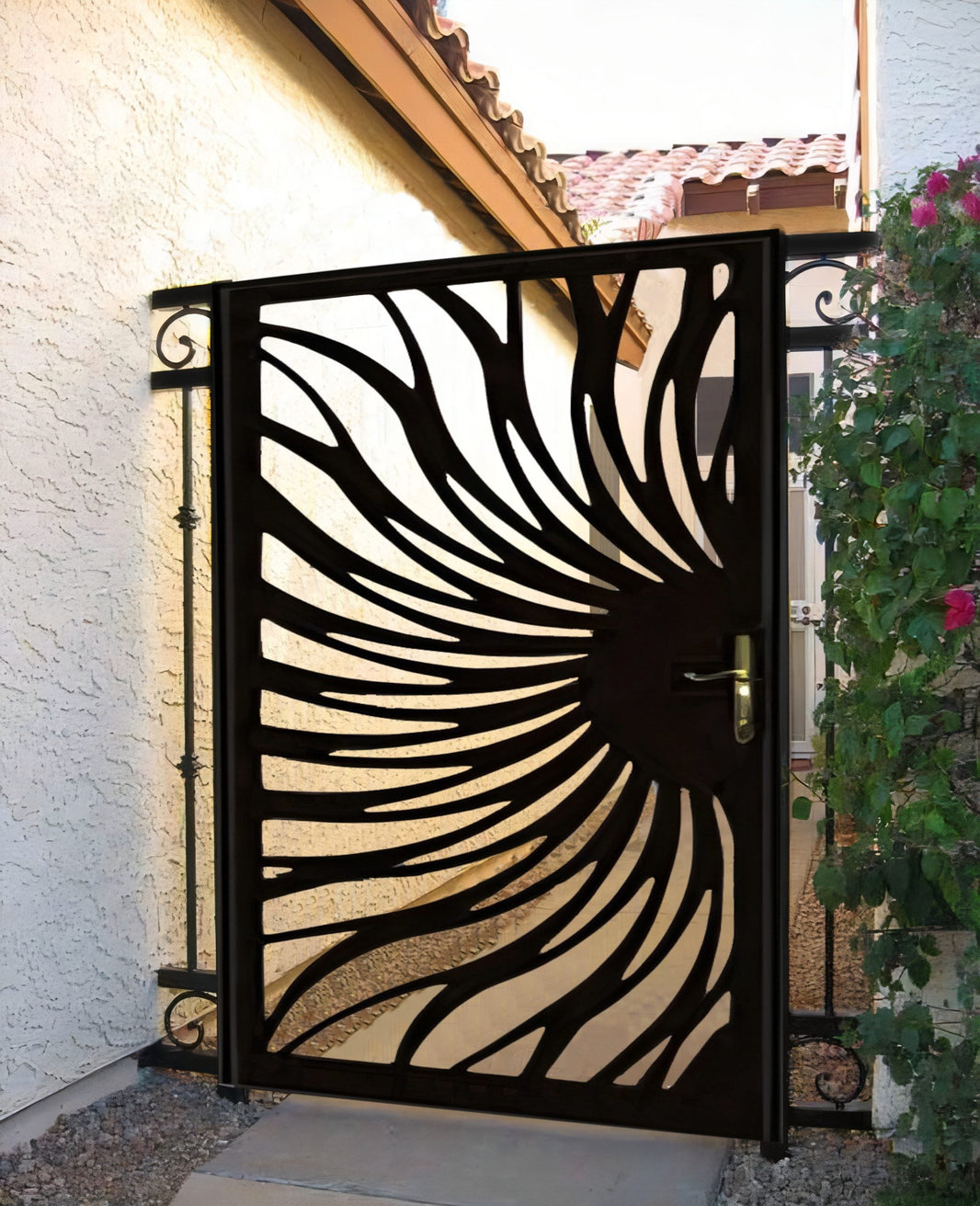 3D Laser Cut Sun Design Metal Back Yard Gate | Custom Design Metal Back Yard Gate | Made in Canada– Model # 321-Taimco