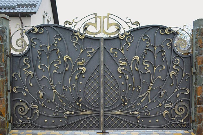Luxury Ornamental Wrought Iron Gate with Gold Accents Model # DWG707