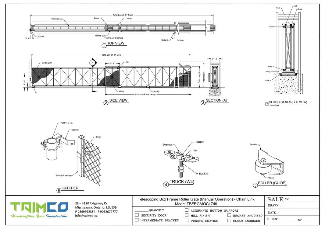 Telescoping Box Frame Roller Gate (Manual Operation) - Chain Link  Model TBFRGMOCL749