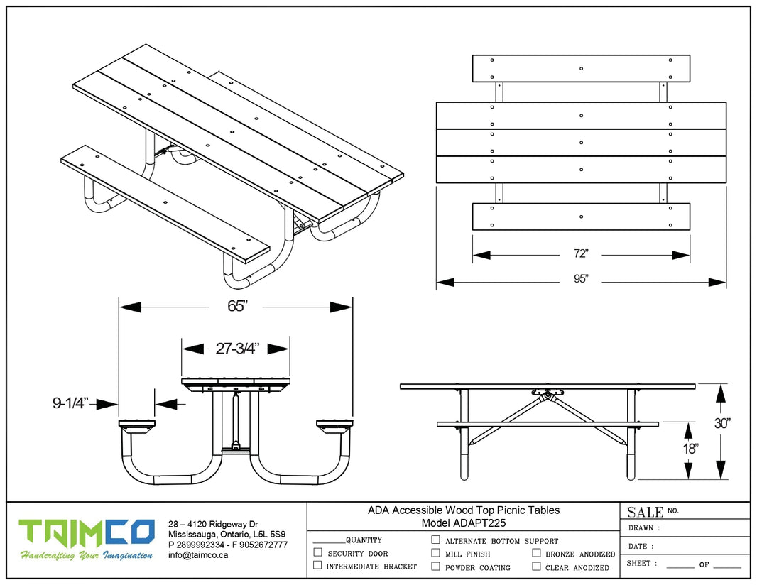 ADA Accessible Wood Top Picnic Tables | Picnic Table & Seat |  Model ADAPT225