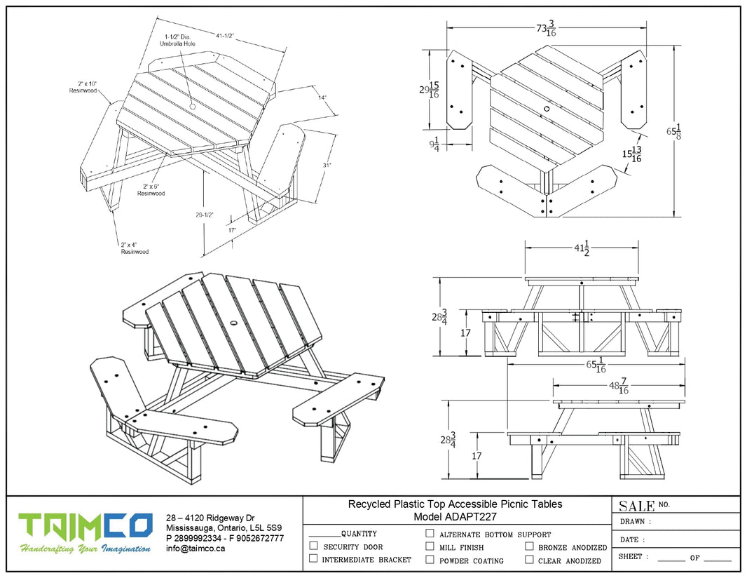Recycled Plastic Top Accessible Picnic Tables | Picnic Table & Seat |  Model ADAPT227