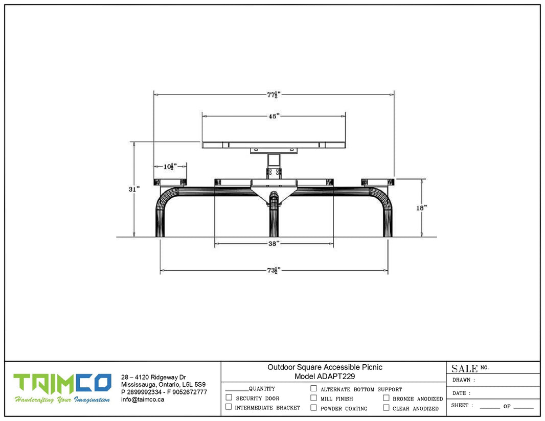 Outdoor Square Accessible Picnic Tables | Picnic Table & Seat |  Model ADAPT229