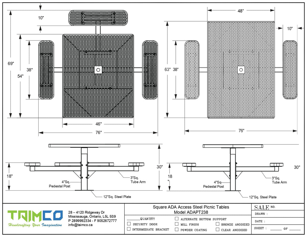 Square ADA Access Steel Picnic Tables | Picnic Table & Seat |  Model ADAPT238