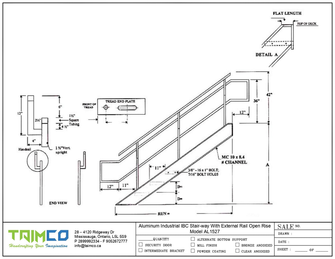 Aluminum Industrial IBC Stair-way With External Rail Open Rise Model AL1527