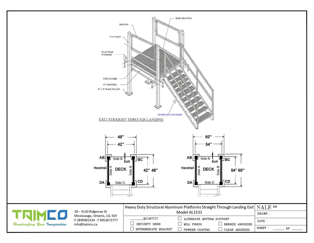 Aluminum Platforms Straight Through Landing Exit  Model SL1531