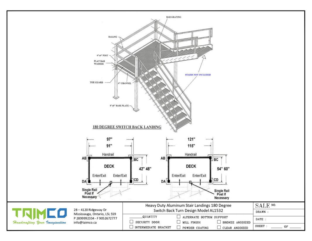 Aluminum Stair Landings 180 Degree Switch Back Turn Design Model AL1532