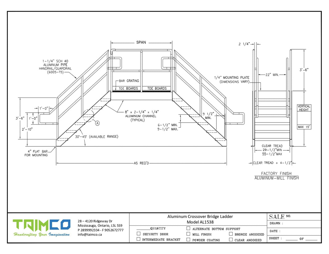 Aluminum IBC Industrial Crossover Bridge Ladder  Model AL1538