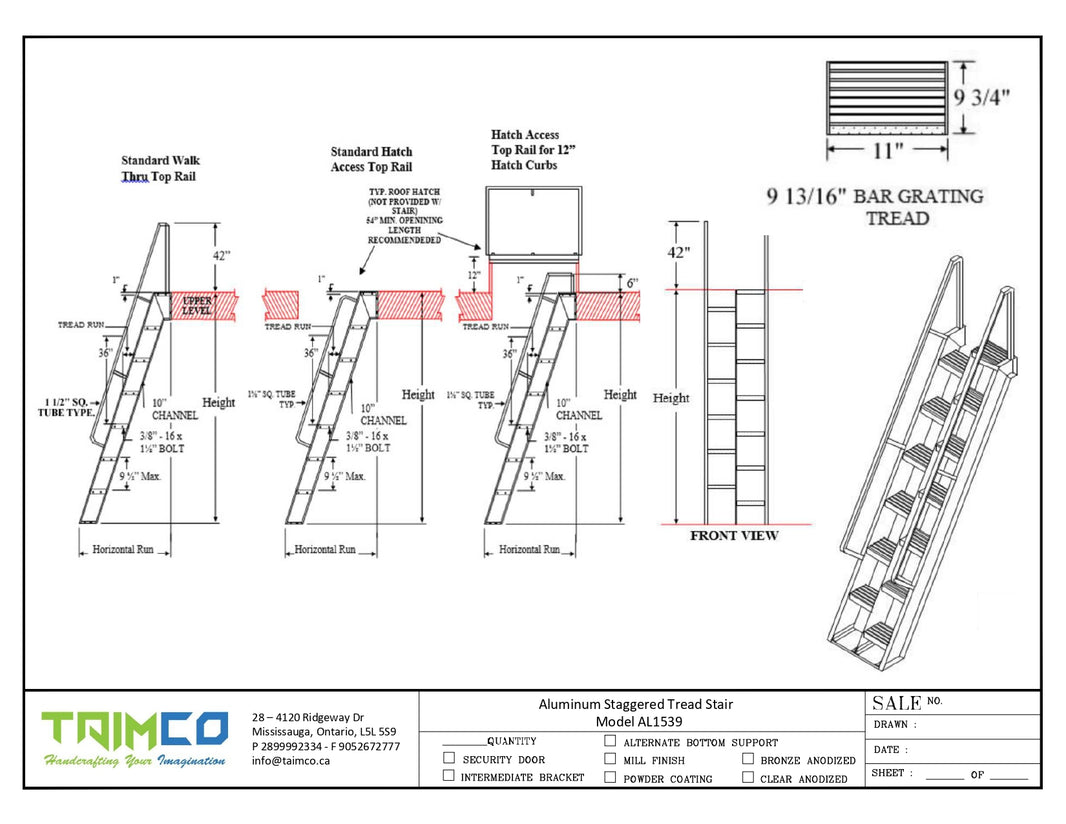 Aluminum Staggered Tread 68º Steep Incline Stair Model AL1539