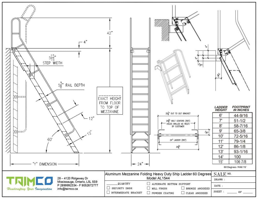 Aluminum Mezzanine Folding Ship Ladder Model AL1544