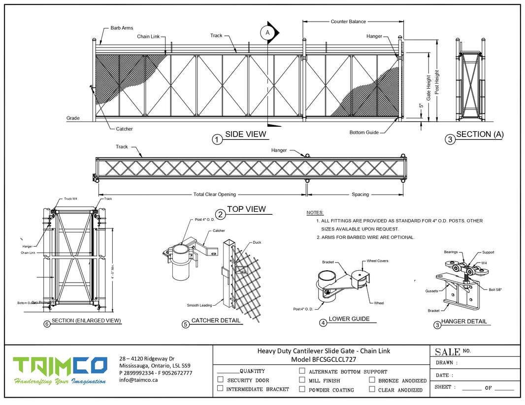 Box Frame Top Cantilever Slide Aluminum Gate - Chain Link Model BFCSGCL727