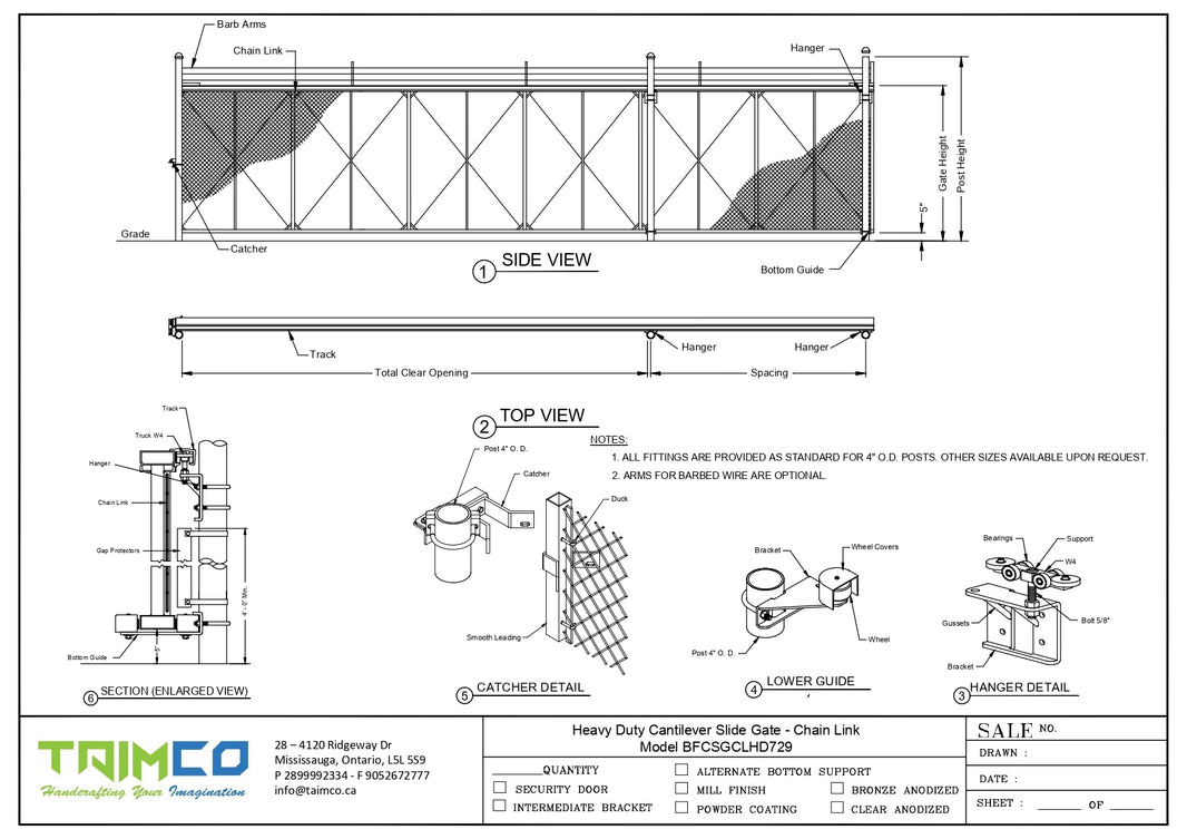 Heavy Duty Top Cantilever Slide Aluminum Gate - Chain Link - Model BFCSGCLHD729