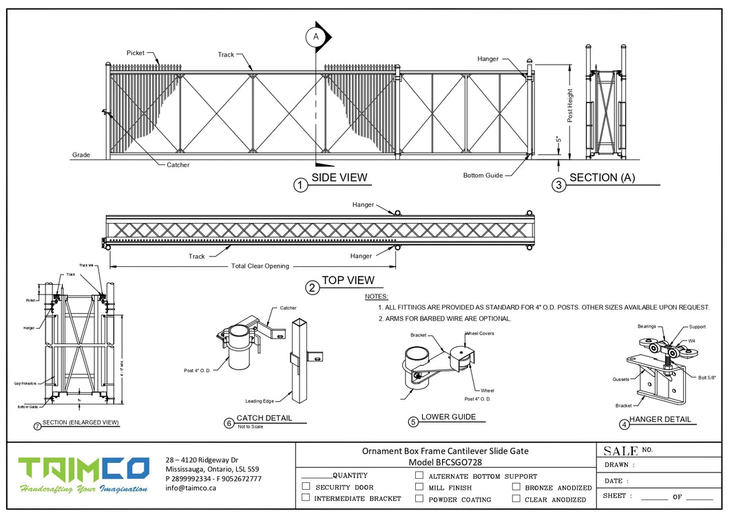 Ornament Box Frame Top Cantilever Slide Aluminum Gate Model BFCSGO728
