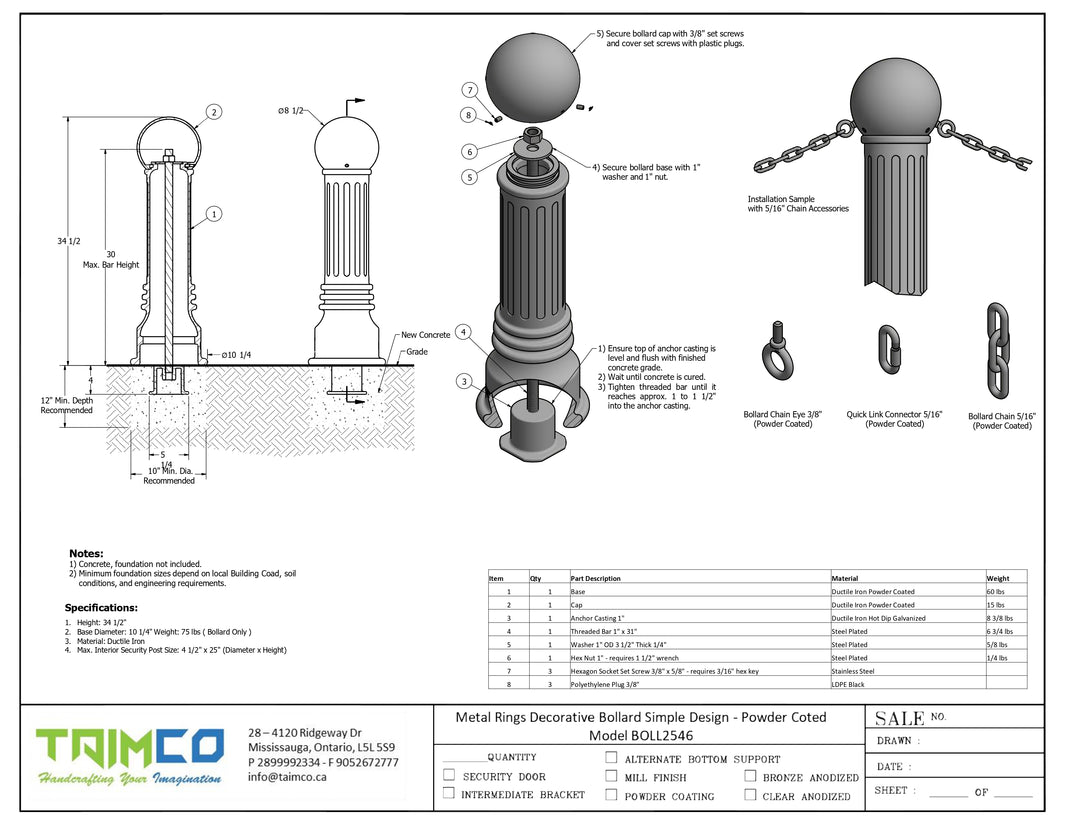 Metal Decorative Bollard Design - Powder Coted - Model BOLL2546