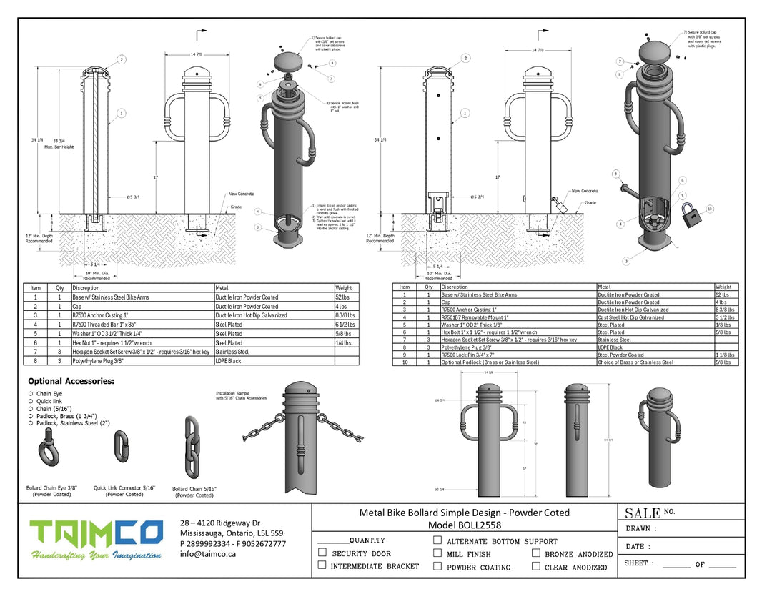 Metal Bike Bollard Simple Design - Powder Coted - Model BOLL2558