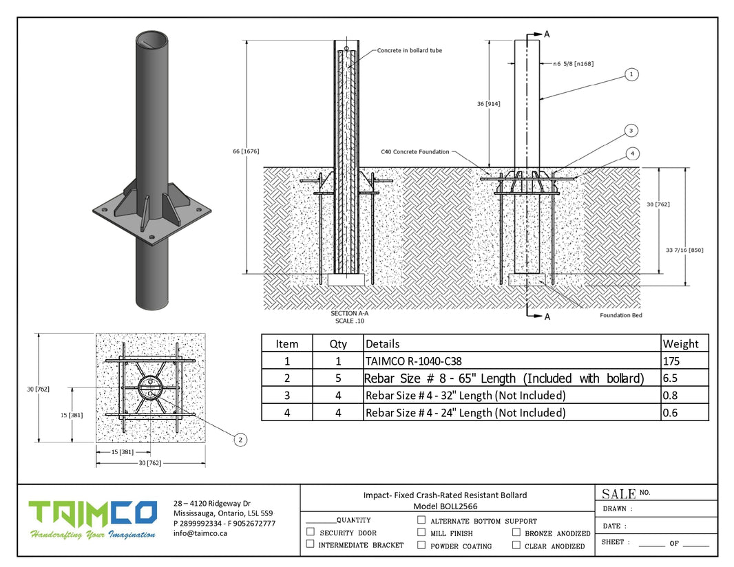 Impact- Fixed Crash-Rated Resistant Bollard - Model BOLL2566