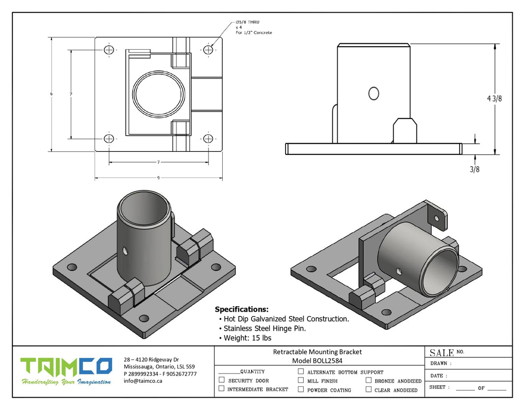 Retractable Mounting Bracket - Model BOLL2584