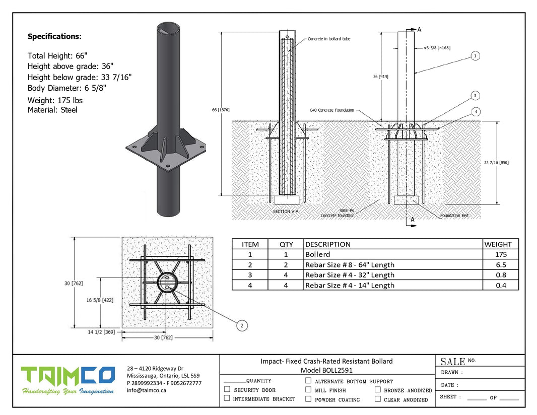 Impact- Fixed Crash-Rated Resistant Bollard - Model BOLL2591