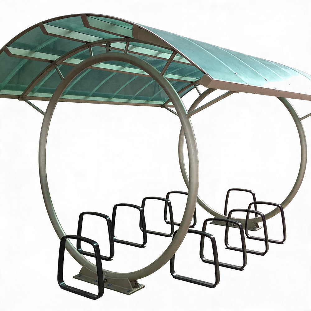 Carport with glass roof and metal support structure on a white background