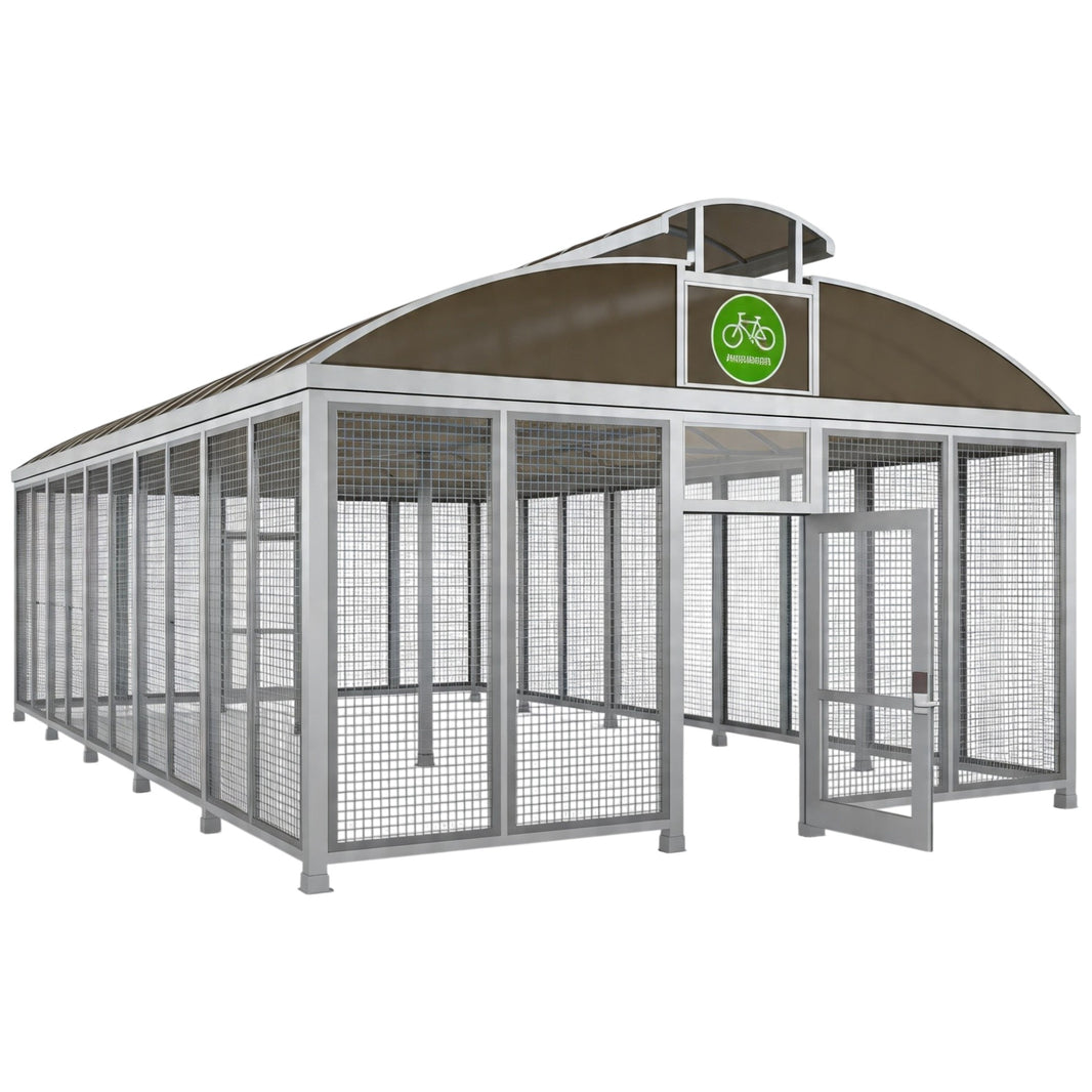 Secure Enclosed Bike Shelter with Curved Polycarbonate Roof – TAIMCO Model BR2363