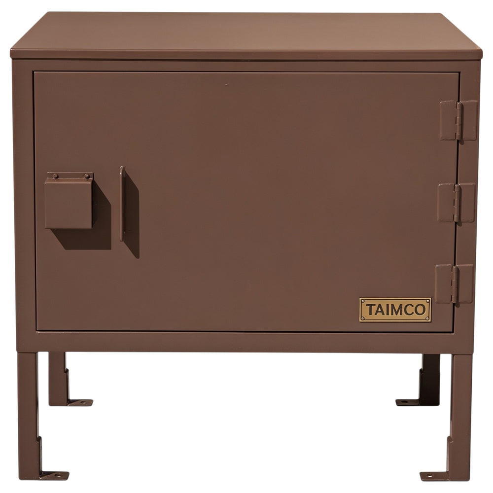 Brown metal cabinet with 'Taimco' branding on a white background