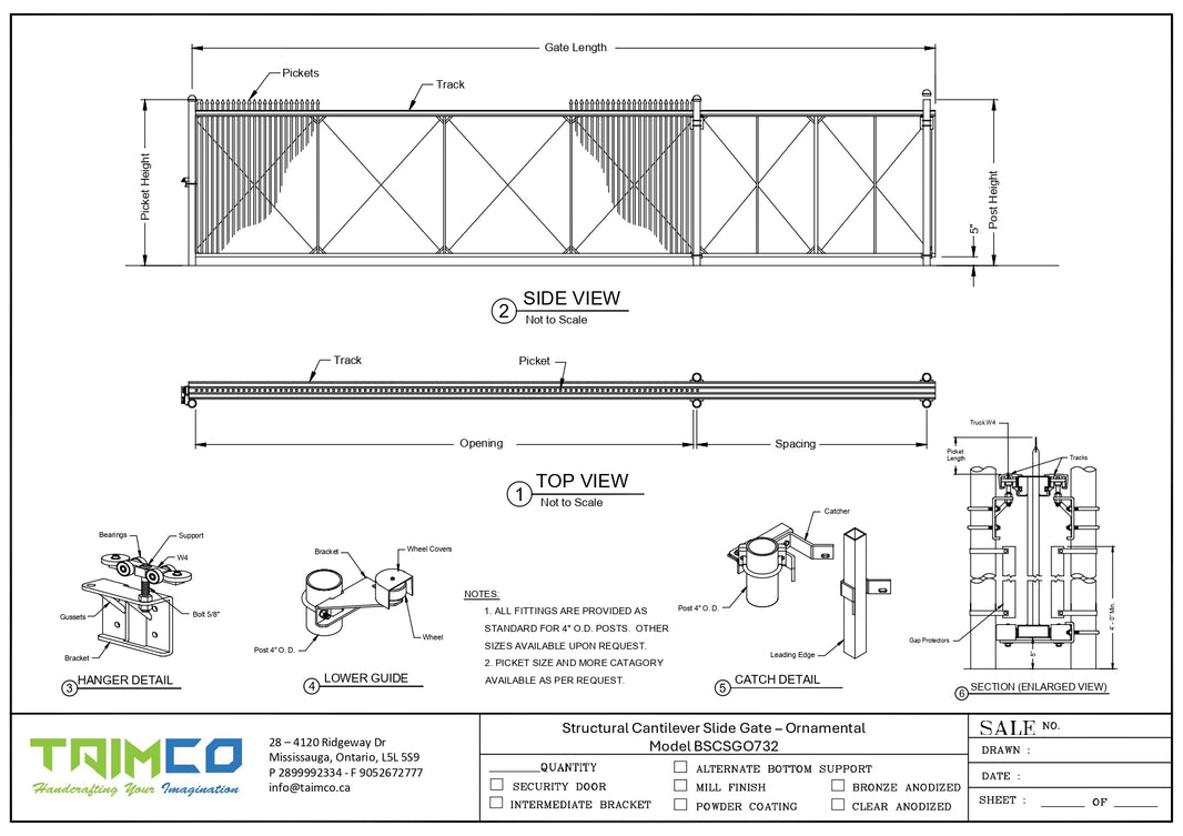 Structural Cantilever Slide Gate - Ornamental Pickett - Model BSCSGO732