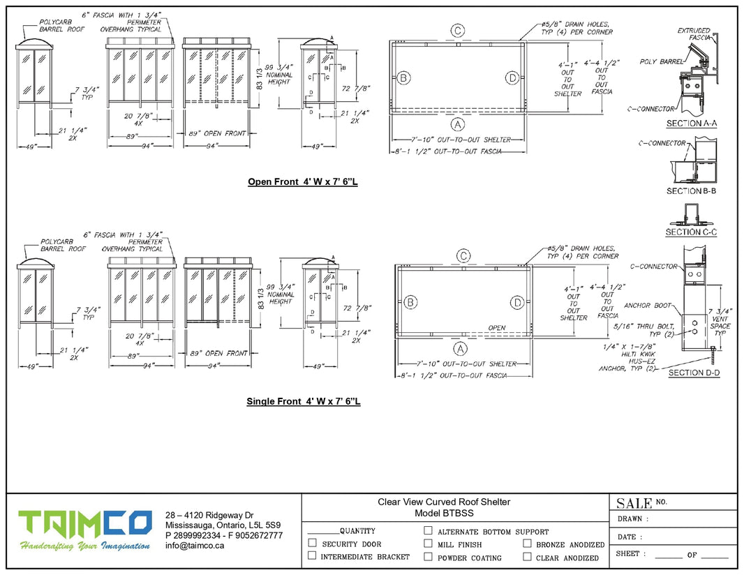 Clear View Curved Roof Shelter Model BTBSS