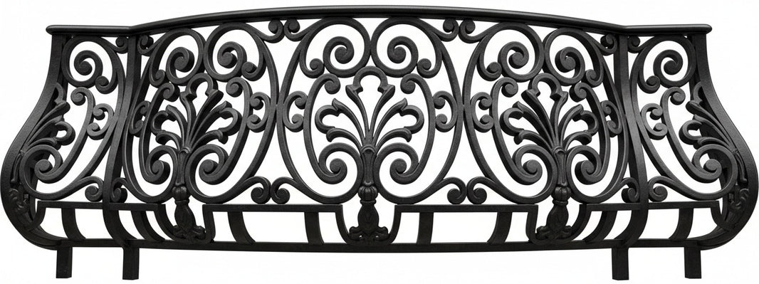 Ornamental Wrought Iron Railing Panel | Handmade Decorative Floral‑Scroll Cast‑Iron Design for Luxury Homes Model # DRP1000