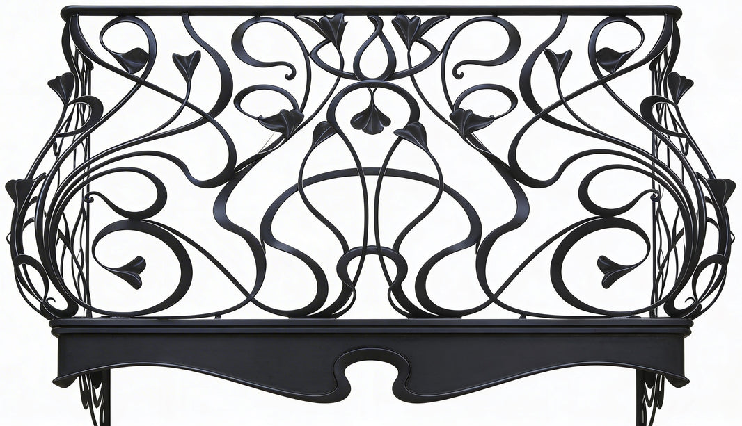 Ornamental Wrought Iron Balcony Railing | Handmade Decorative Floral‑Scroll Juliet Balcony for Luxury Homes Model # DRP997