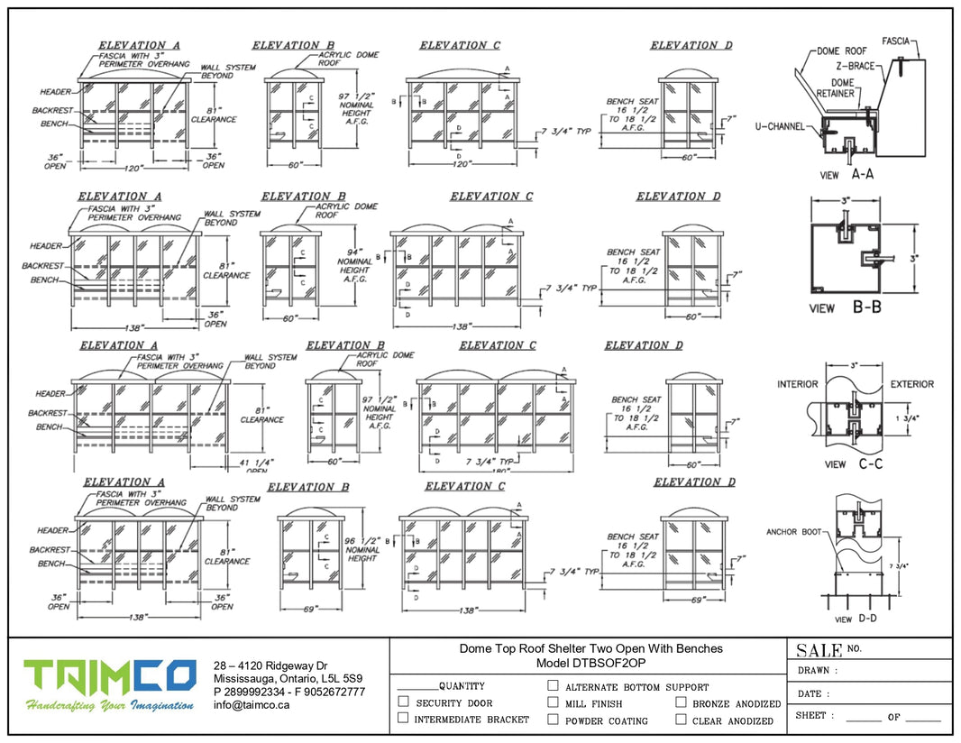 Dome Top Roof Bus Stop Shelter Two Opens With Benche  Model DTBSOF2OP