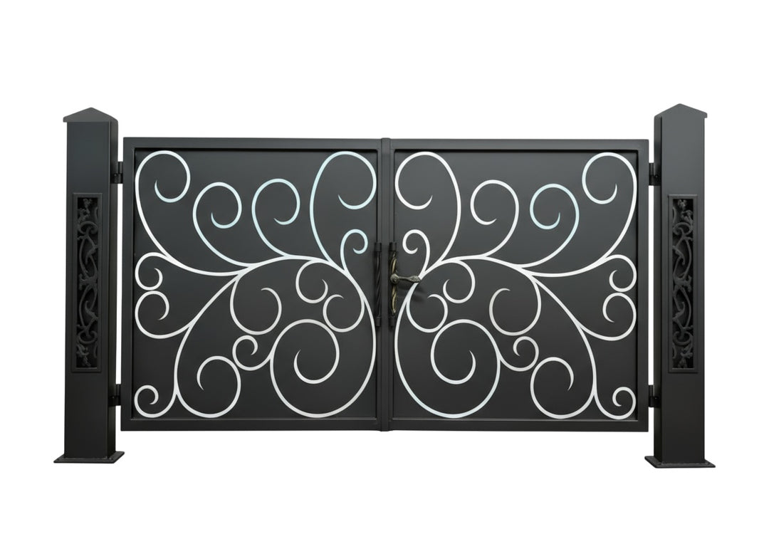 Silver Swirl Gate – Modern Artistic Wrought Iron Driveway Gate Model # DWG043
