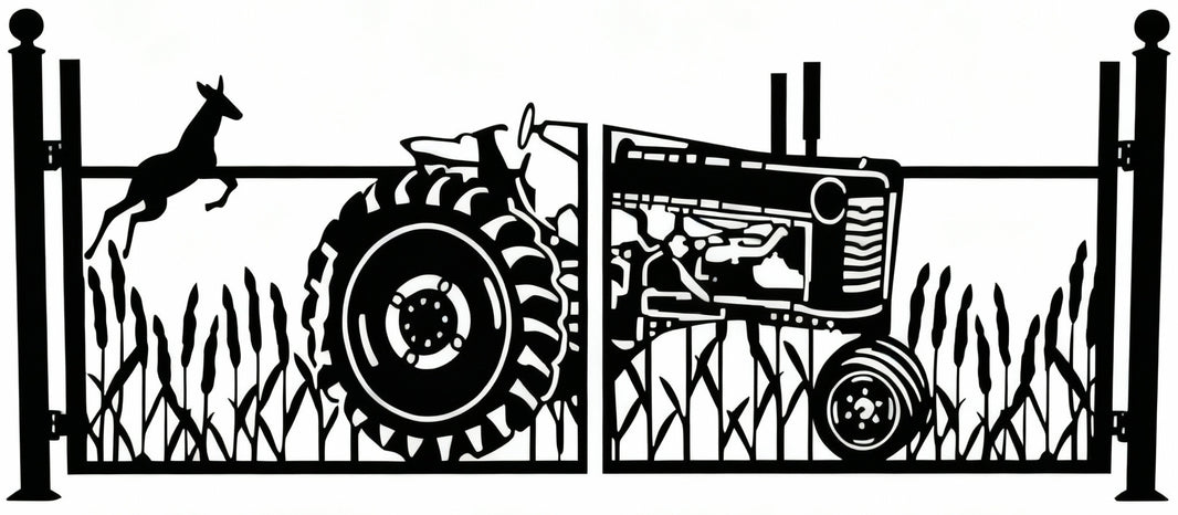 Harvest Run – Wrought Iron Gate with Tractor & Horse Motif Model # DWG052