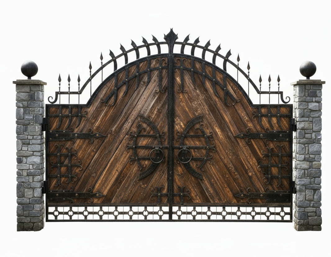 Timber crest Artisan – Handcrafted Chevron Wood & Iron Estate Gate Model # DWG0577
