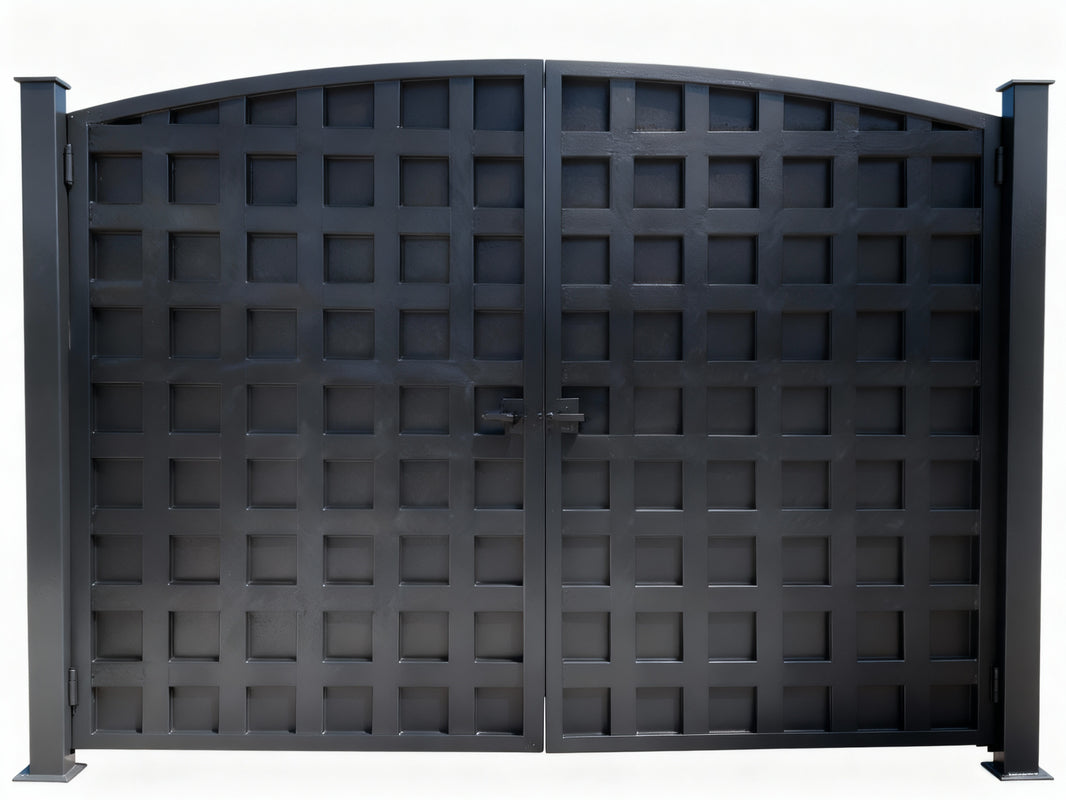 Grid crest Manor – Ornate Estate Gate with Square Panel Design Model # DWG067