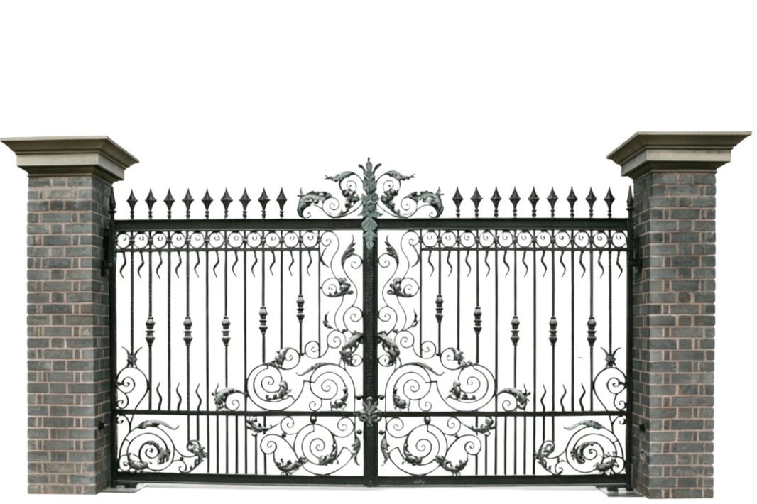 Grand spire Estate Gate – Wrought Iron Gate with Scroll Panels Model # DWG068