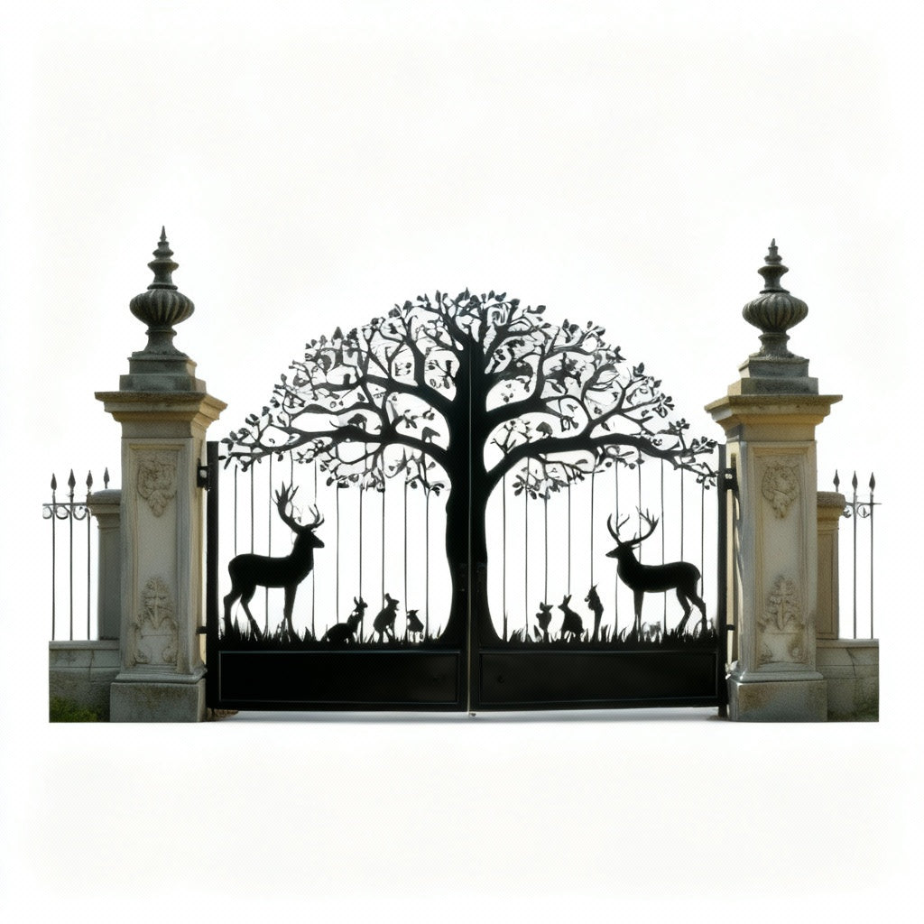 Laser Cut Forest Regalis Grove – Ornamental Wildlife Driveway Gate Model # DWG076