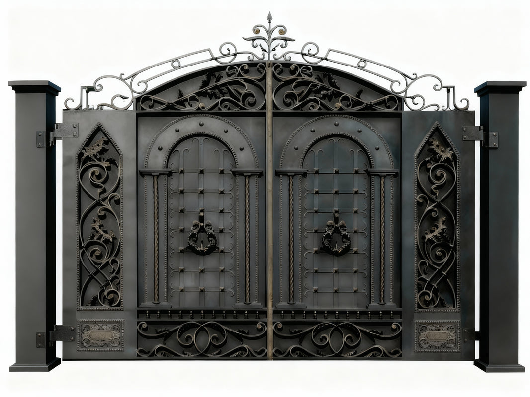 Crested Legacy – Ornate Wrought Iron Estate Driveway Gate Model # DWG077
