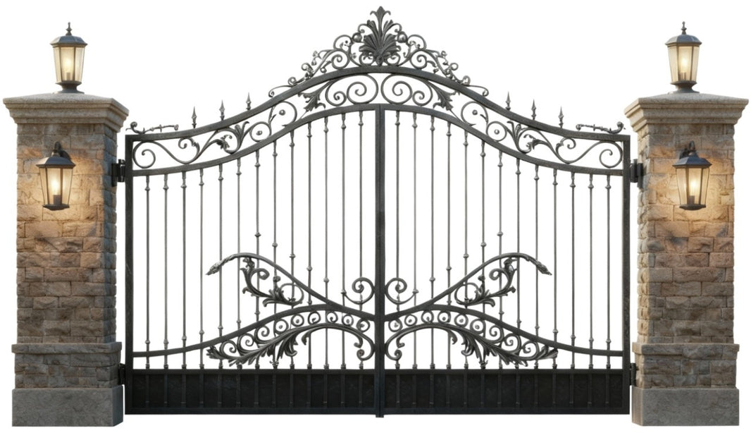 Crestline Monarch – Ornate Wrought Iron Gate with Floral Scrolls Model # DWG079
