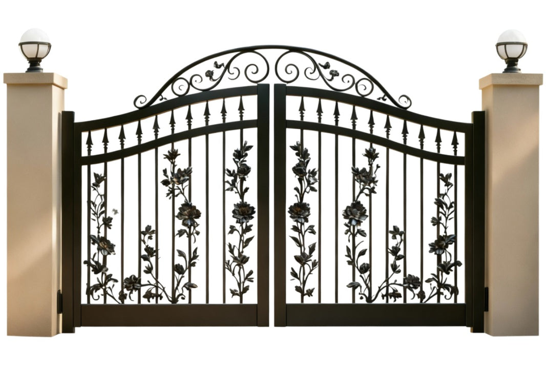 Birdsong Bloom gate – Wrought Iron Gate with Floral Scrolls & Bird Motifs Model # DWG081