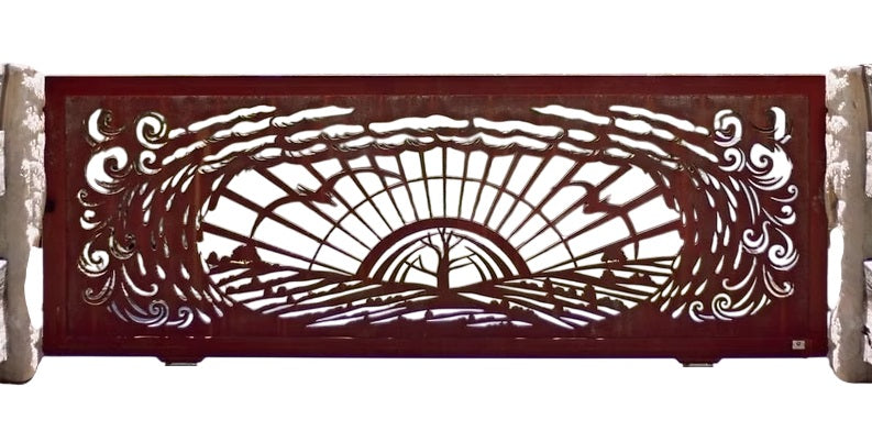 Artistic Landscape Plasma Cut Driveway Entrance Steel Gate | Made in Canada – Model # DWG086