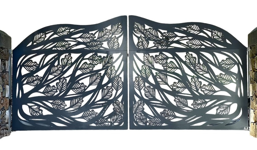 Plasma Cut Leaf Design Driveway Gate | Heavy Duty Steel Entrance Gate | Made in Canada – Model # DWG088
