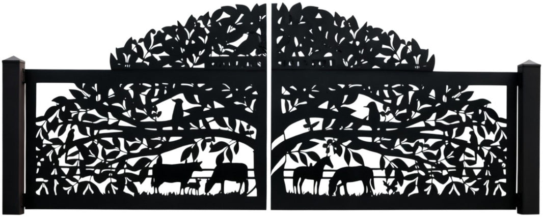 Woodland Harmony Gate Plasma-Cut Steel Driveway Gate | Nature-Inspired Design Model # DWG095