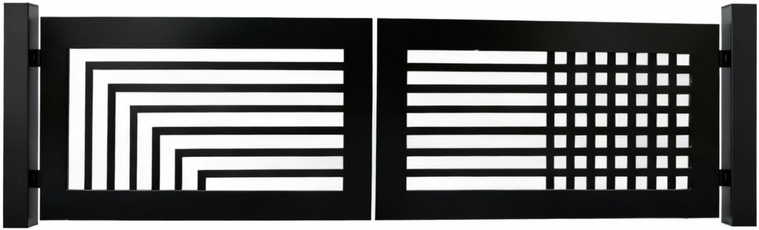Dual Form Axis – Split-Pattern Geometric & Grid Steel Driveway Gate Model # DWG1011