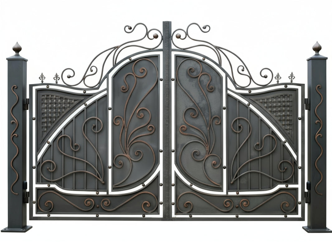 Bronze line Elan – Copper Scrollwork & Lattice Wrought Iron Estate Gate Model # DWG103