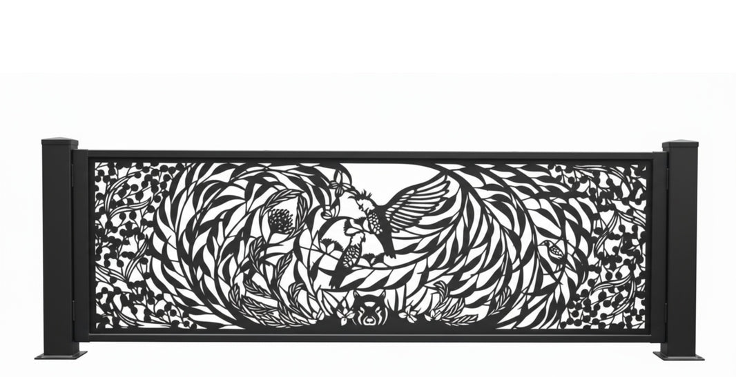 Feathers & Flora Botanical Artisan Plasma-Cut Driveway Metal Gate Design Model # DWG109